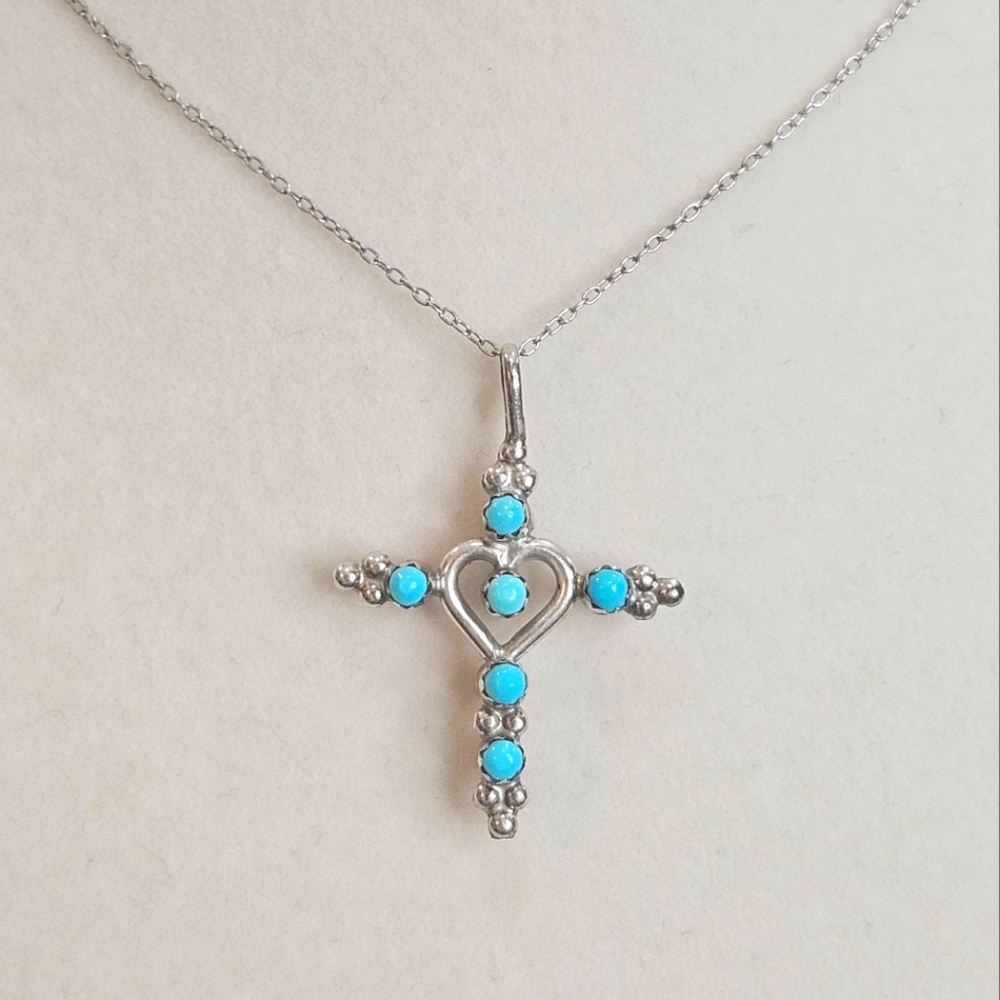 Sterling Silver Turquoise & Jasper Double Sided Cross Pendant & 925 Italy Chain